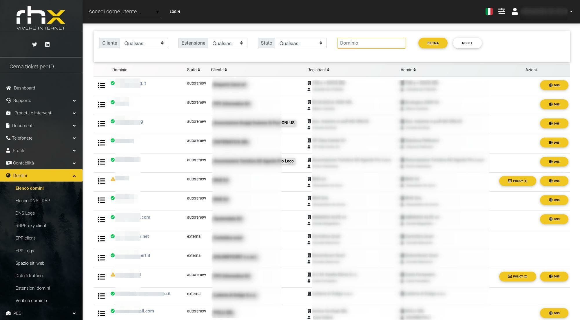 Pannello gestione domini EPP e hosting per Registrar