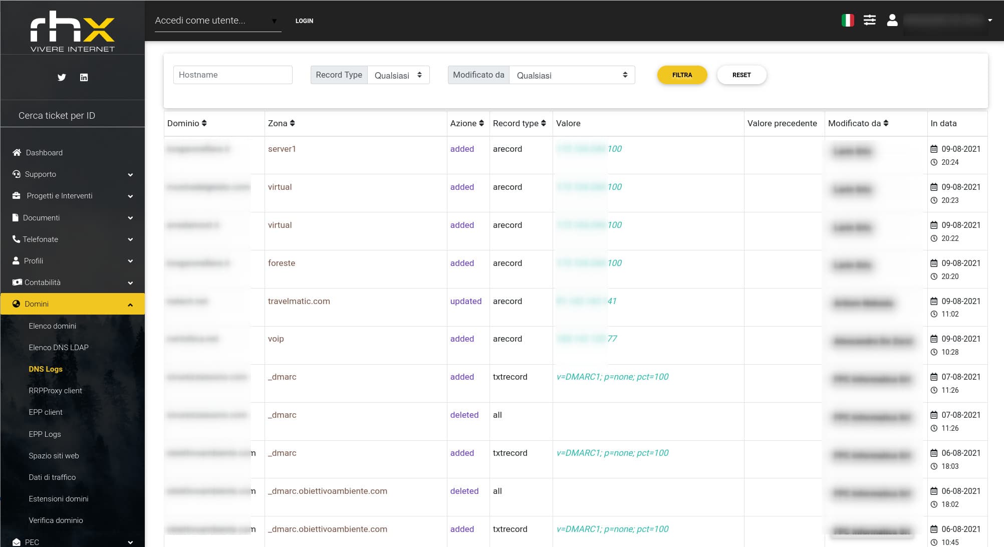 Pannello gestione domini EPP e hosting per Registrar