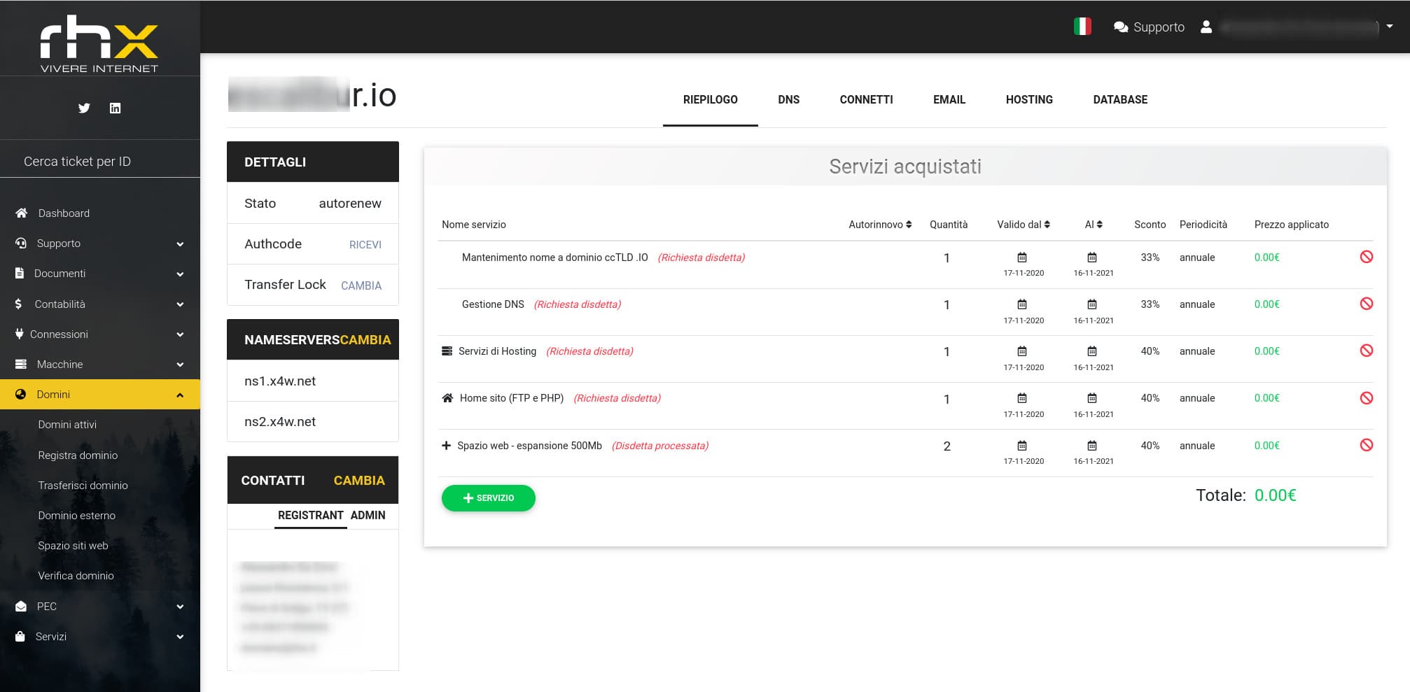 Pannello gestione domini EPP e hosting per Registrar