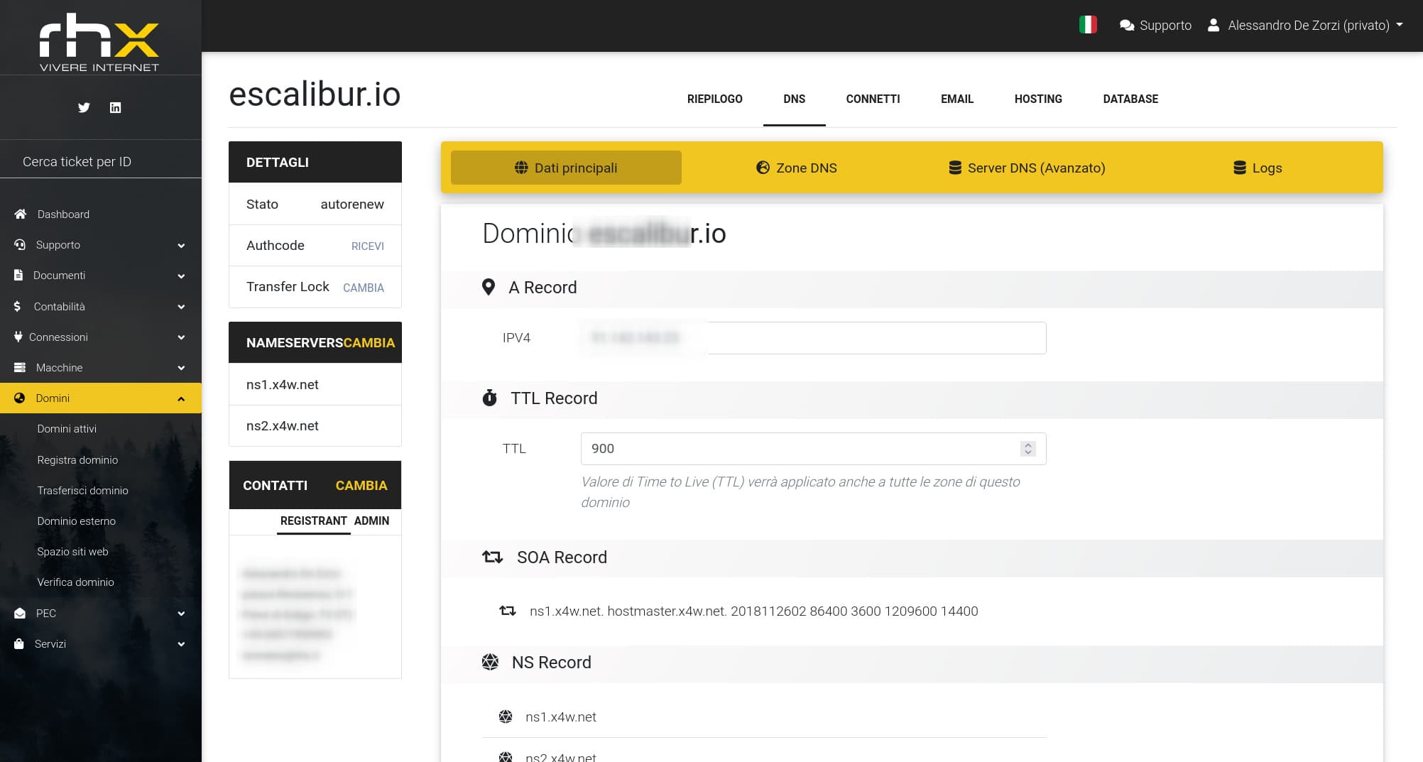 Pannello gestione domini EPP e hosting per Registrar
