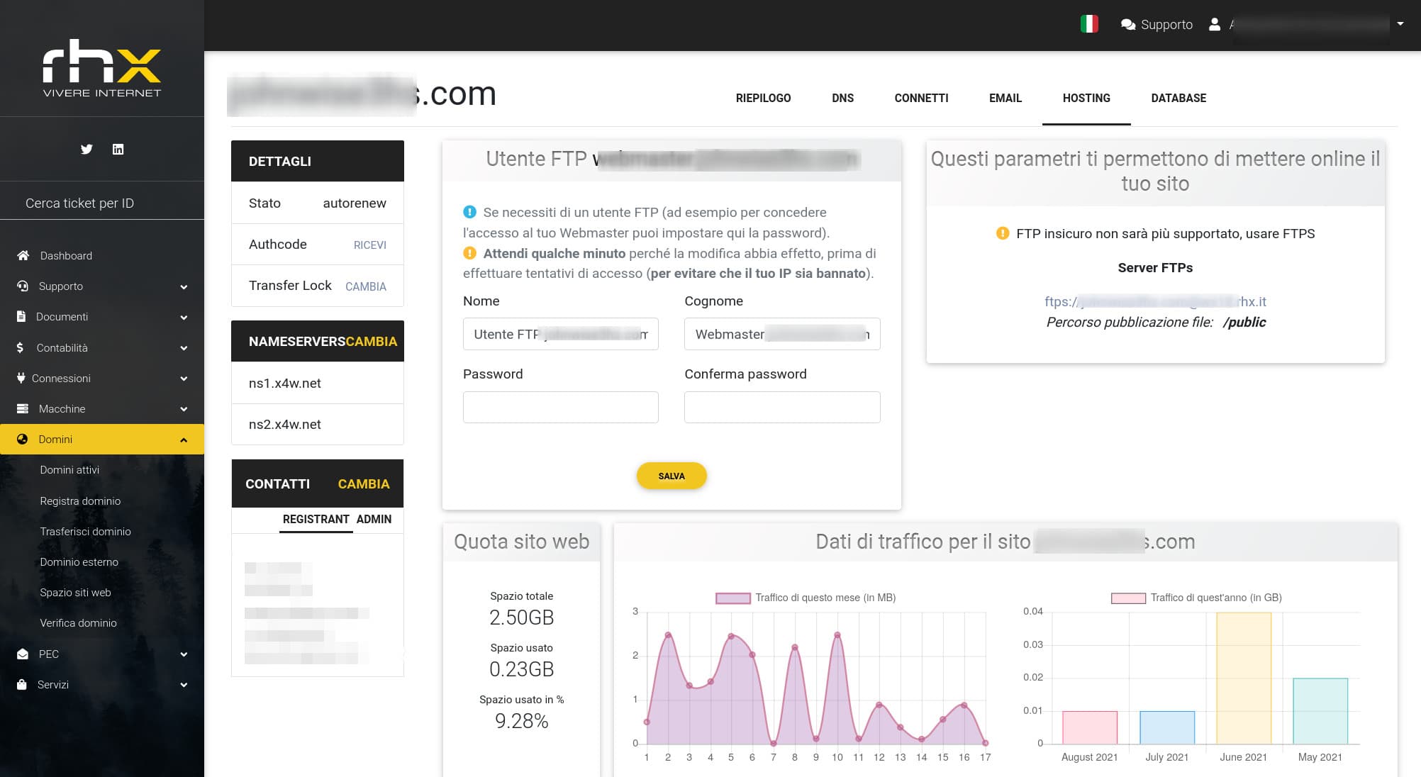 Pannello gestione domini EPP e hosting per Registrar