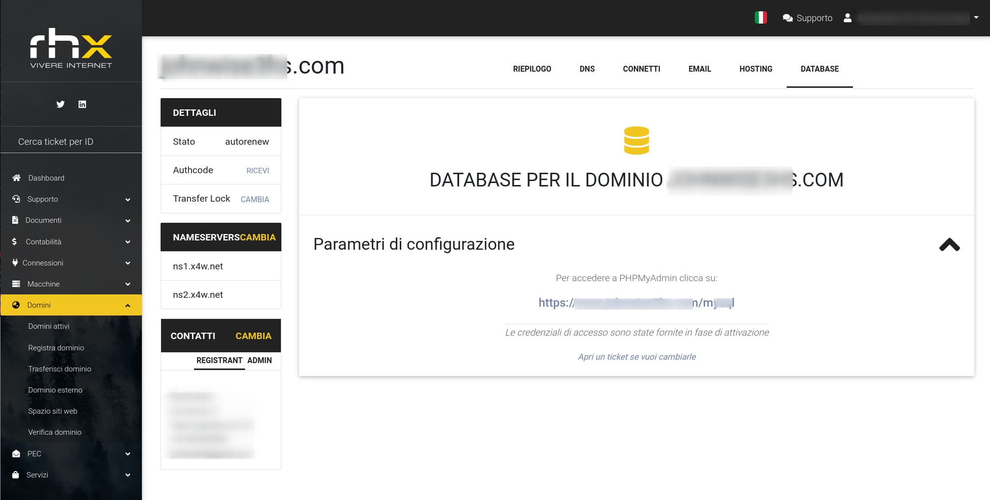 Pannello gestione domini EPP e hosting per Registrar