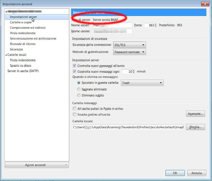 Recupero posta IMAP da Mozilla Thunderbird