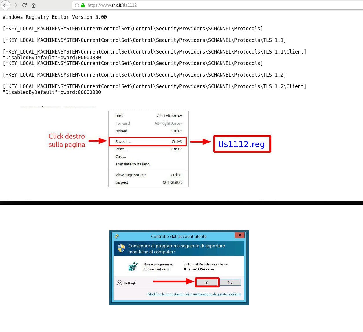 Attivare supporto TLS1.2 su Windows Seven