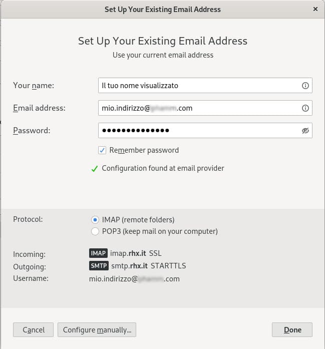 Configurazione automatica email con Thunderbird