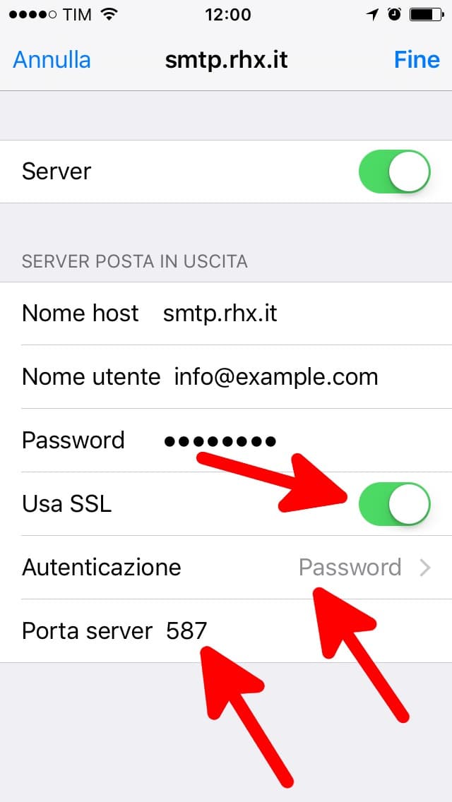 Configura client di posta per spedire e-mail con SMTP RHX (richiesto STARTTLS)